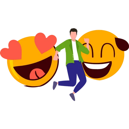 Garçon heureux avec des emojis  Illustration