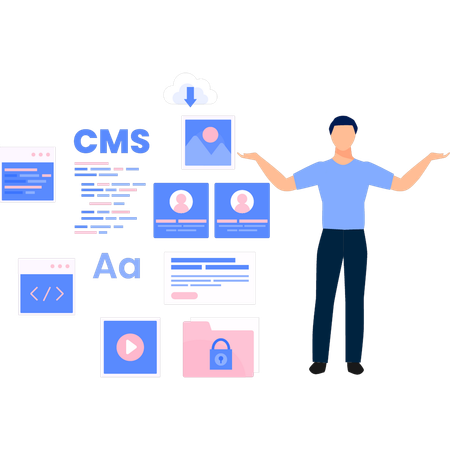 Un garçon satisfait de la protection du CMS  Illustration