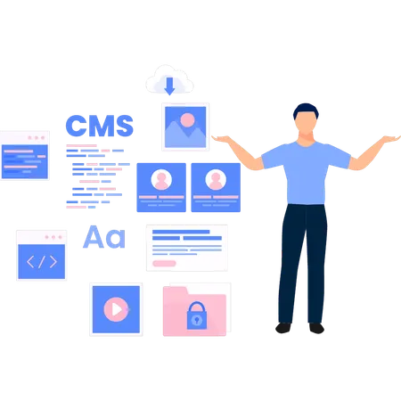 Un garçon satisfait de la protection du CMS  Illustration