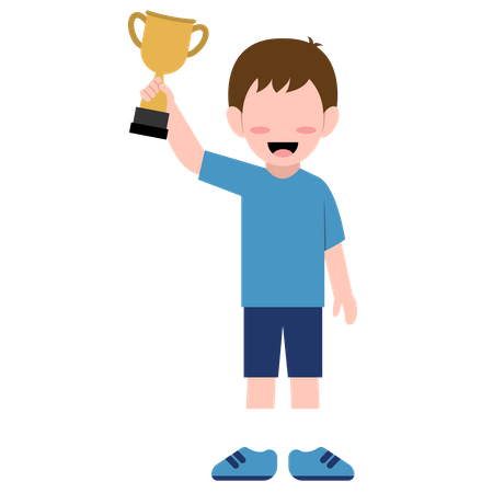 Garçon heureux tenant la coupe du champion  Illustration