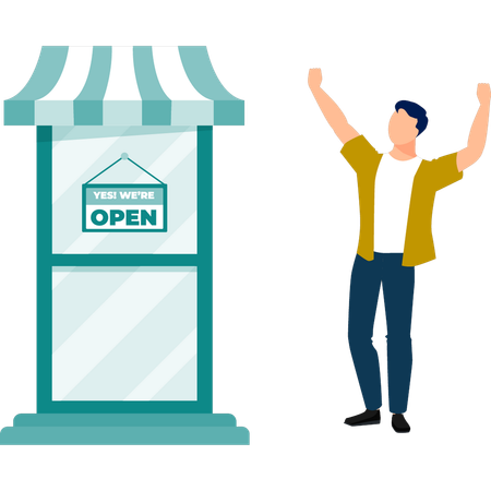 Garçon inaugurant joyeusement son magasin  Illustration