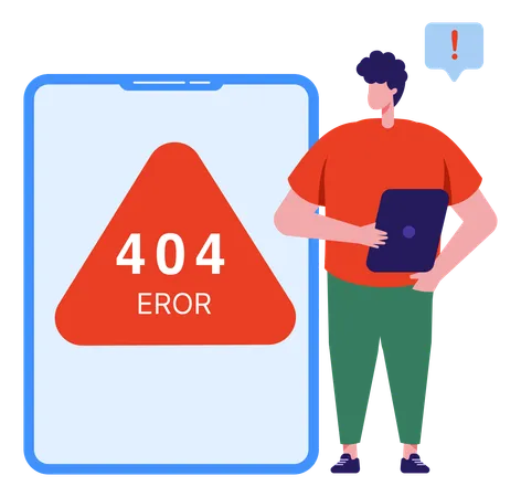 Un garçon s'inquiète de l'erreur 404  Illustration