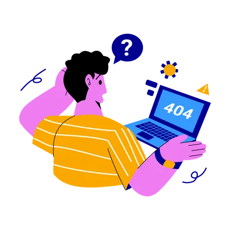 Un garçon s'inquiète de l'erreur 404  Illustration