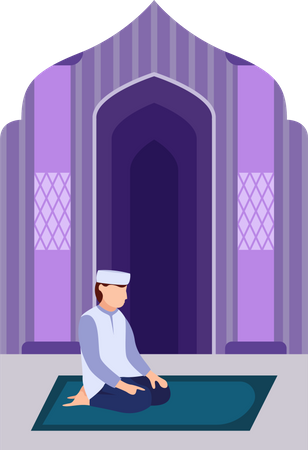 Garçon islamique faisant la prière namaz  Illustration