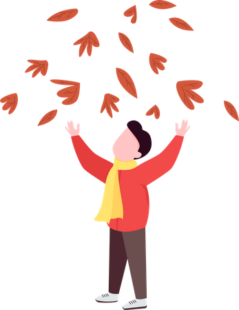 Garçon jetant des feuilles  Illustration