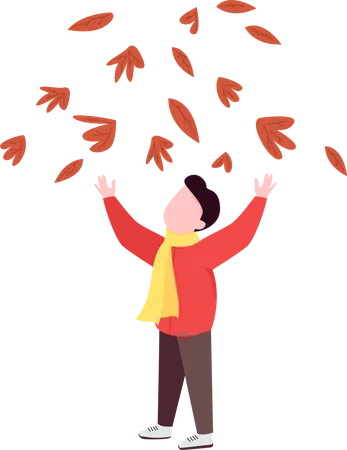 Garçon jetant des feuilles  Illustration