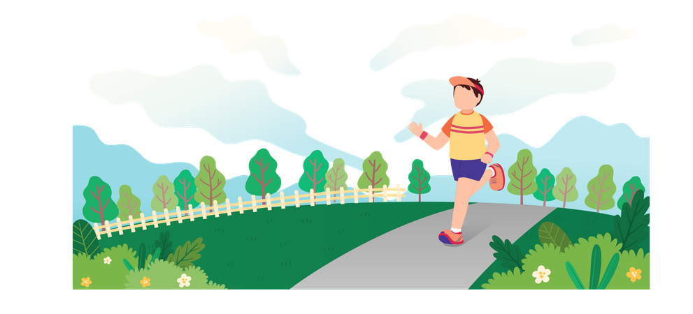 Garçon faisant du jogging dans le parc  Illustration