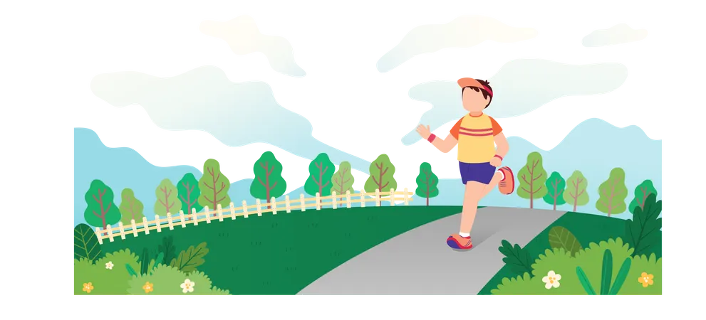 Garçon faisant du jogging dans le parc  Illustration