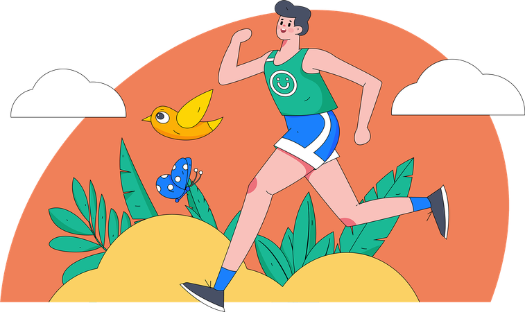 Garçon faisant du jogging dans le parc  Illustration