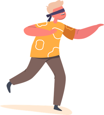 Garçon jouant à cache-cache avec les yeux bandés  Illustration