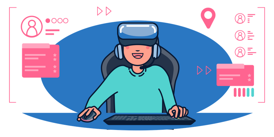 Garçon jouant à un jeu de réalité virtuelle  Illustration