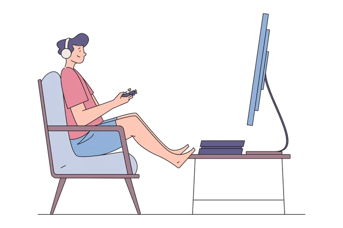 Garçon jouant à un jeu en ligne  Illustration