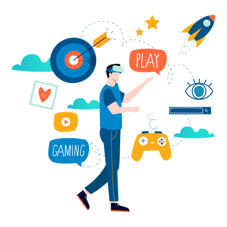 Garçon jouant à un jeu vr  Illustration