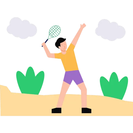 Garçon jouant au badminton  Illustration