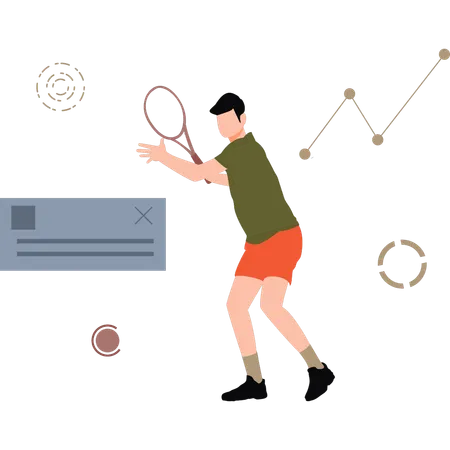 Garçon jouant au badminton tout en portant de la VR  Illustration