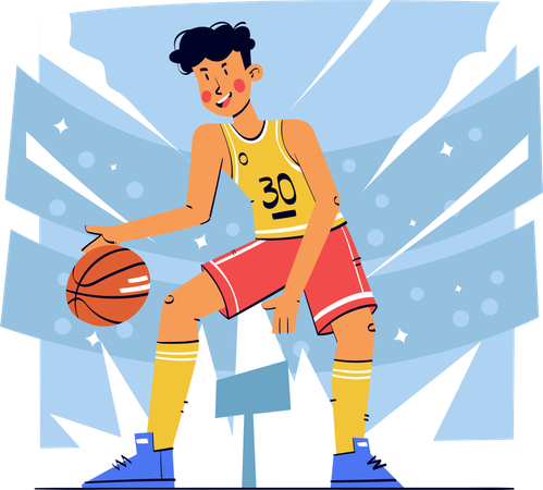 Garçon jouant au basket-ball  Illustration