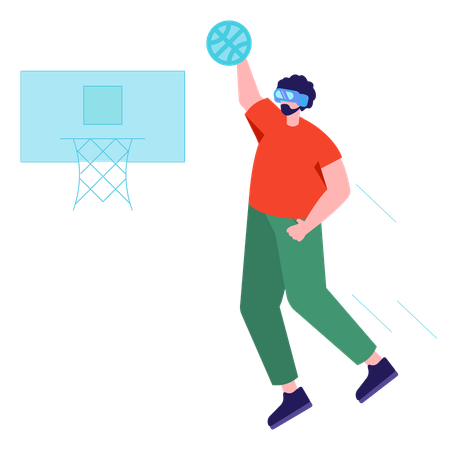 Garçon jouant au basket en vr  Illustration