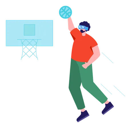 Garçon jouant au basket en vr  Illustration