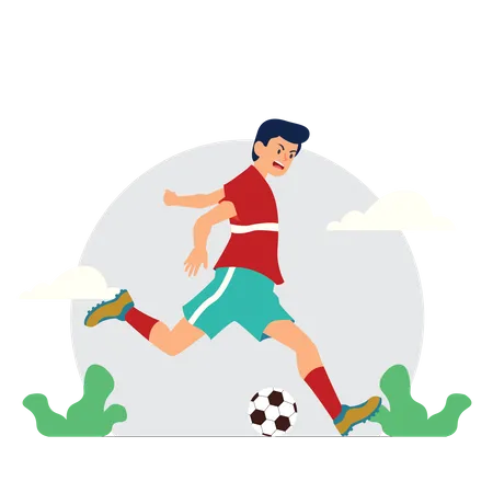 Garçon jouant au football  Illustration