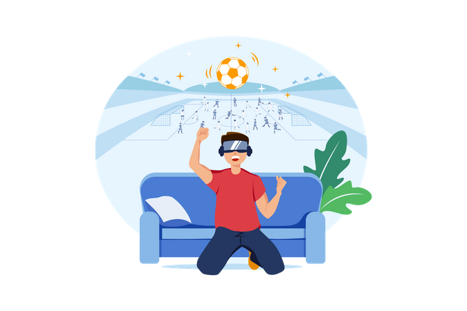 Garçon jouant au football en utilisant la VR  Illustration