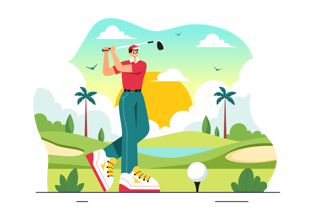 Garçon jouant au golf  Illustration