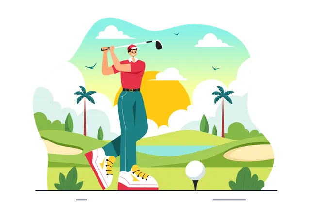 Garçon jouant au golf  Illustration