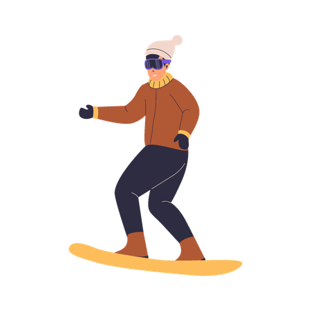 Garçon appréciant le snowboard  Illustration