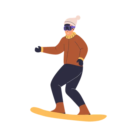 Garçon appréciant le snowboard  Illustration