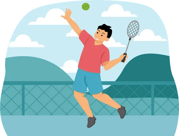 Garçon jouant au tennis  Illustration