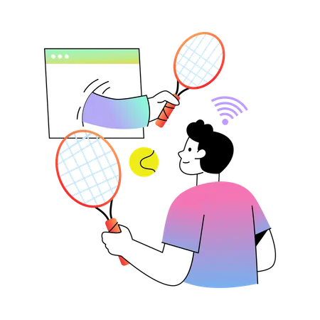 Garçon jouant au tennis en ligne  Illustration