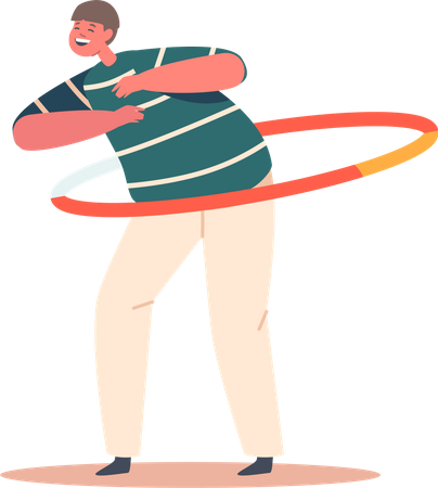 Garçon jouant avec cerceau  Illustration