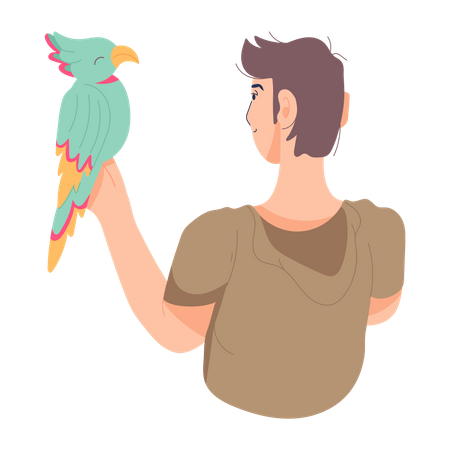 Garçon jouant avec un perroquet  Illustration