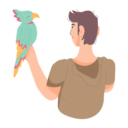 Garçon jouant avec un perroquet  Illustration