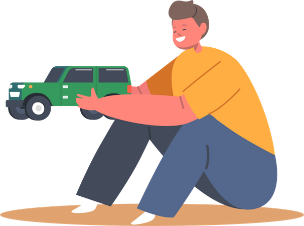 Garçon jouant avec un jouet de voiture  Illustration