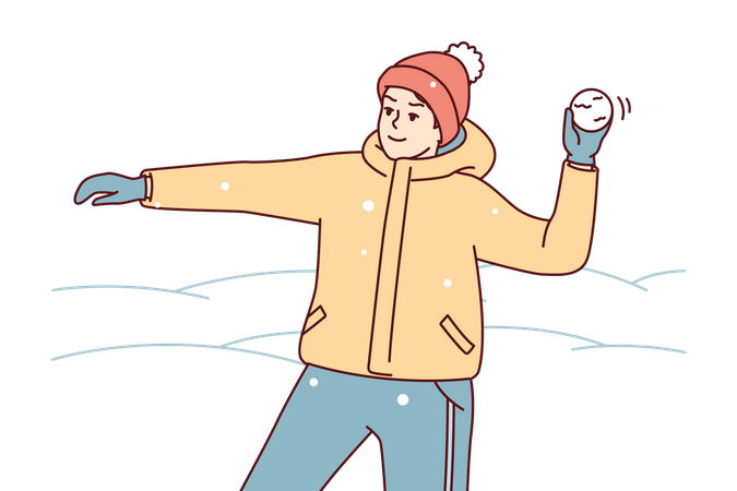 Garçon jouant avec une boule de neige  Illustration