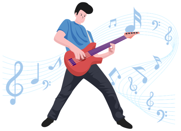 Garçon jouant de la guitare  Illustration