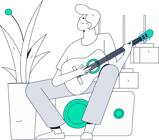 Garçon jouant de la guitare à la maison  Illustration