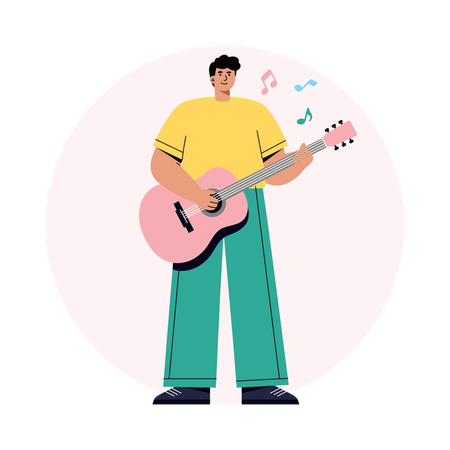 Garçon jouant de la guitare acoustique  Illustration