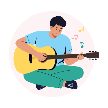 Garçon jouant de la guitare acoustique  Illustration
