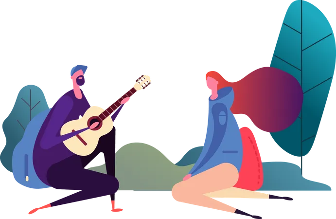 Garçon jouant de la guitare pour fille  Illustration