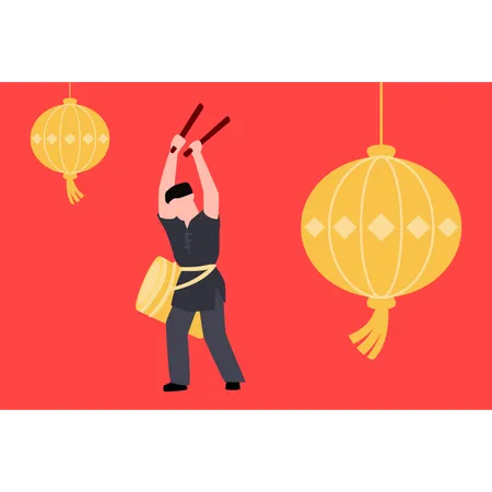 Garçon jouant du tambour au Nouvel An chinois  Illustration