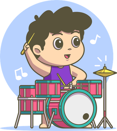 Garçon jouant du tambour dans un groupe de musique  Illustration