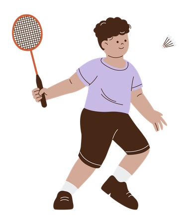 Un garçon jouant joyeusement au badminton  Illustration