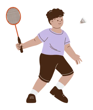 Un garçon jouant joyeusement au badminton  Illustration