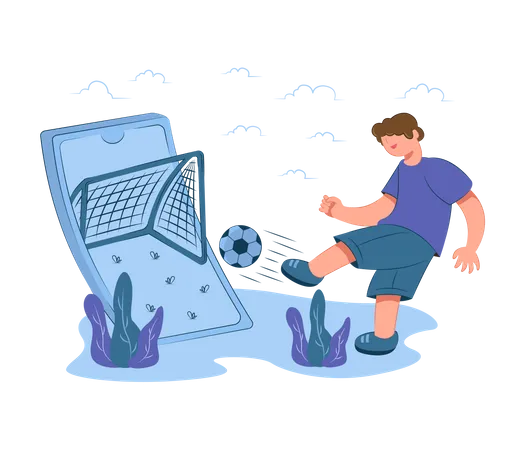 Garçon jouant à un jeu de football en ligne  Illustration