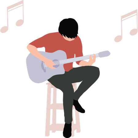 Le garçon joue de la guitare  Illustration