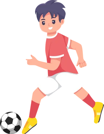 Joueur de football garçon, coups de pied au football  Illustration