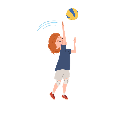 Un garçon joueur de volley-ball a levé les mains pour frapper la balle  Illustration