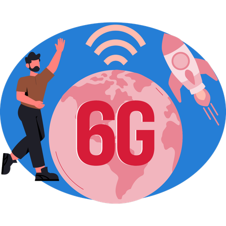 Un garçon lance le réseau 6G  Illustration