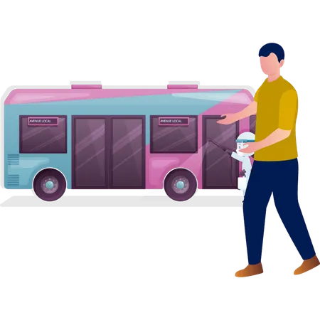 Garçon lavant le bus  Illustration